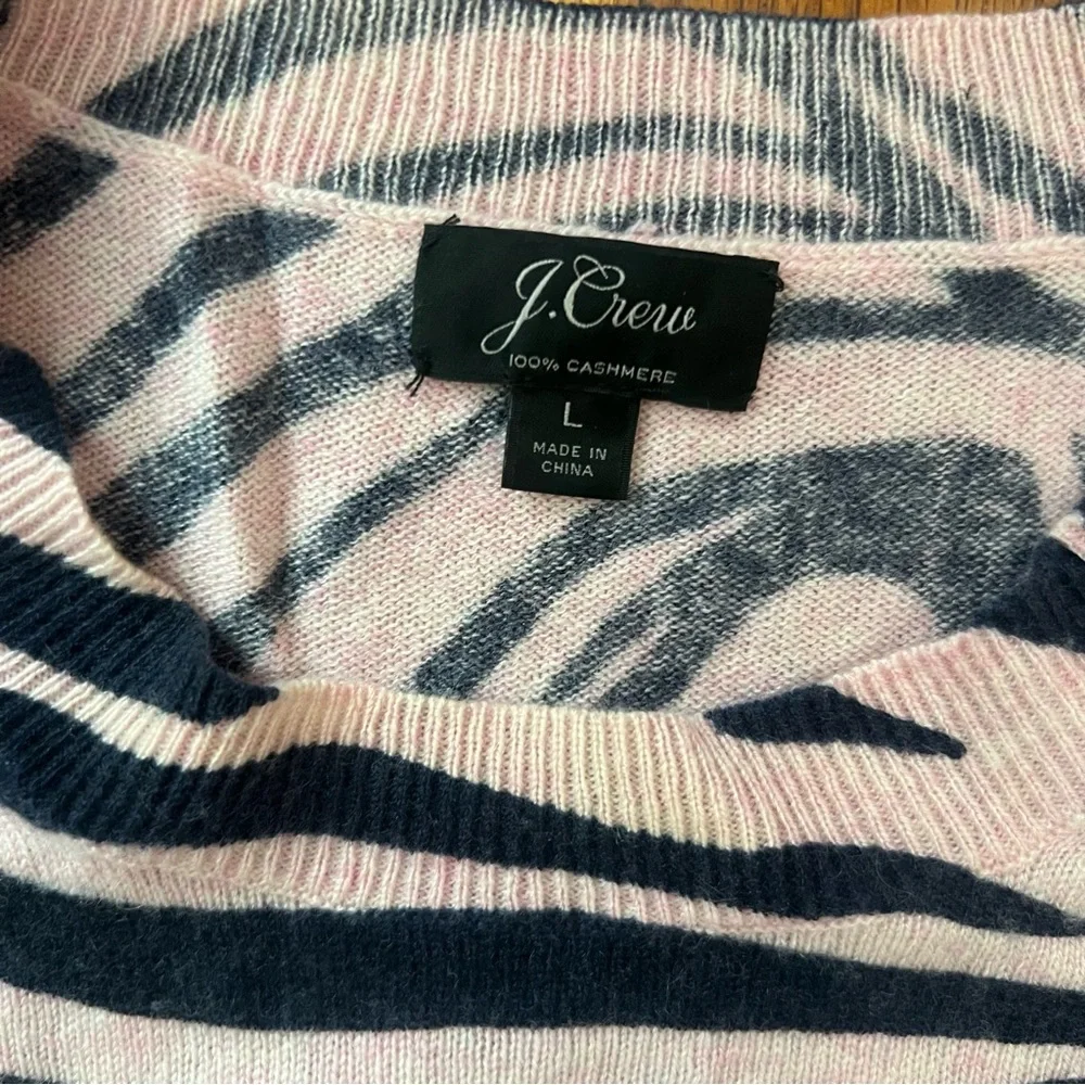 J. Crew cashmere sweater zebra animal print tan pink lot of 2 L large EUC - Picture 3 of 3